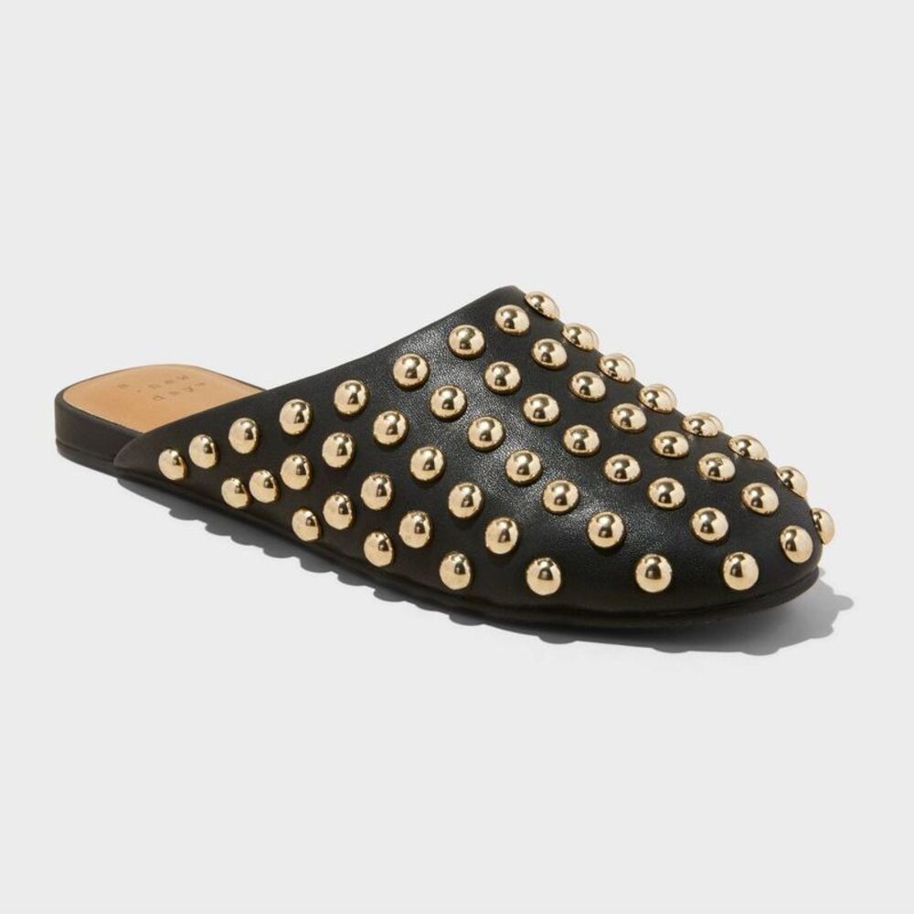 Women's Channing Studded Slip On Mule Flats - Jet Black 6 Memory Foam